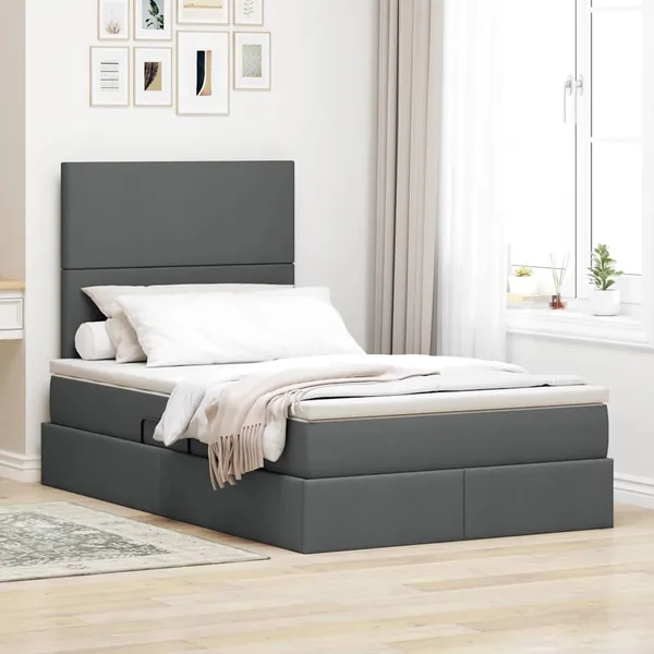 Lit avec rangement et matelas Gris foncé 120 x 190 cm tissu