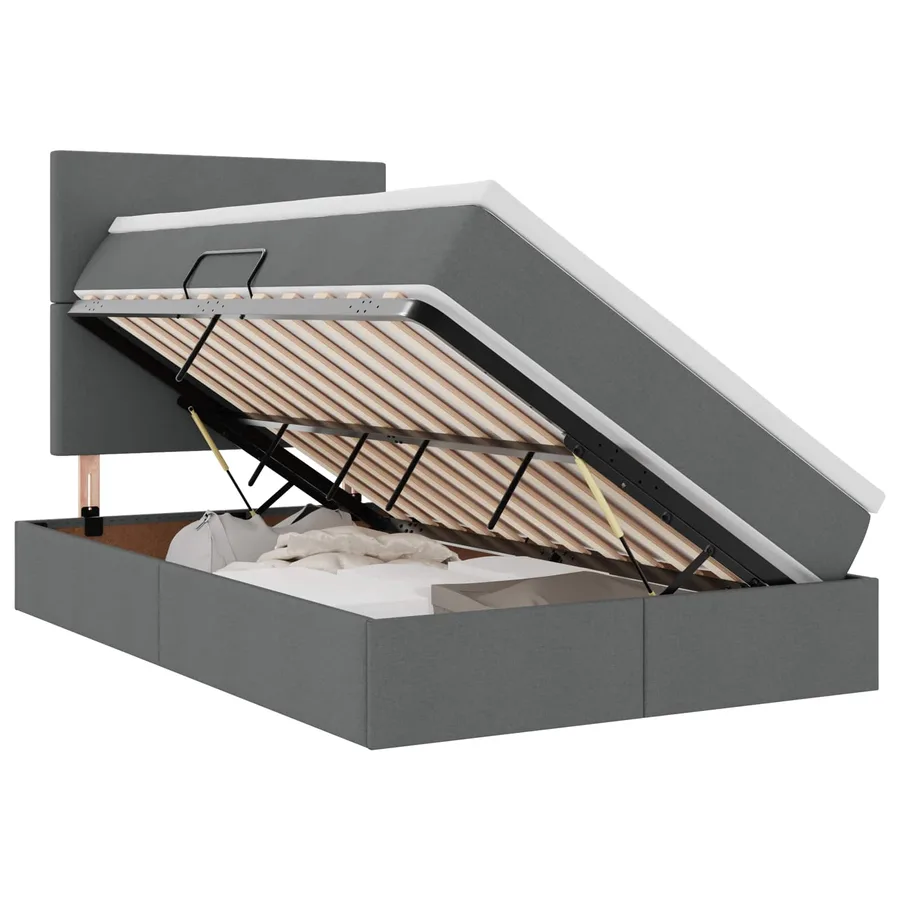 Lit avec rangement et matelas Gris foncé 120 x 190 cm tissu - 2