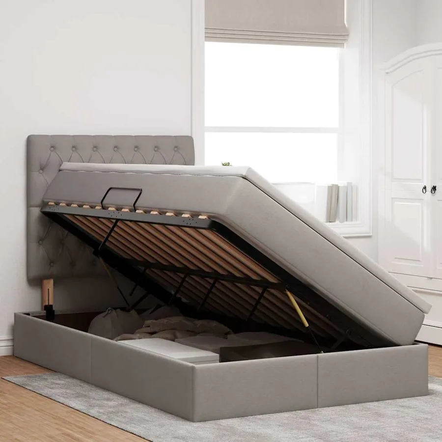 Lit de rangement LED avec matelas Taupe 120 x 200 cm Tissu - 4