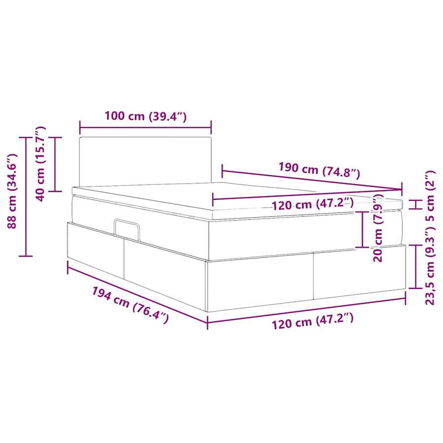 Lit avec rangement et matelas avec matelas Noir 120 x 190 cm - 16