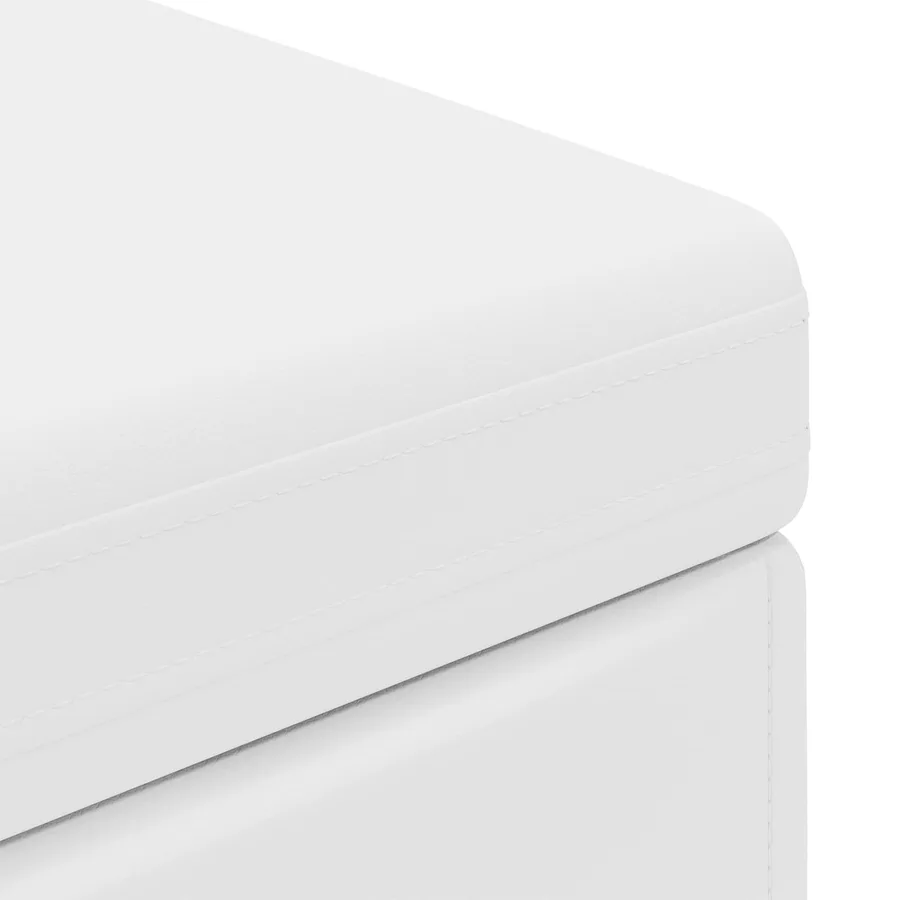 Tabouret Blanc Cuir Synthétique et Bois Composite - 6