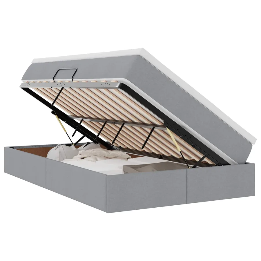 Lit avec rangement et matelas Gris clair 120 x 200 cm Polyester - 2