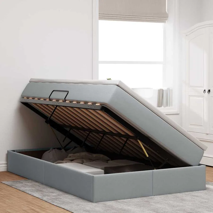 Lit avec rangement et matelas Gris clair 120 x 200 cm Polyester - 4