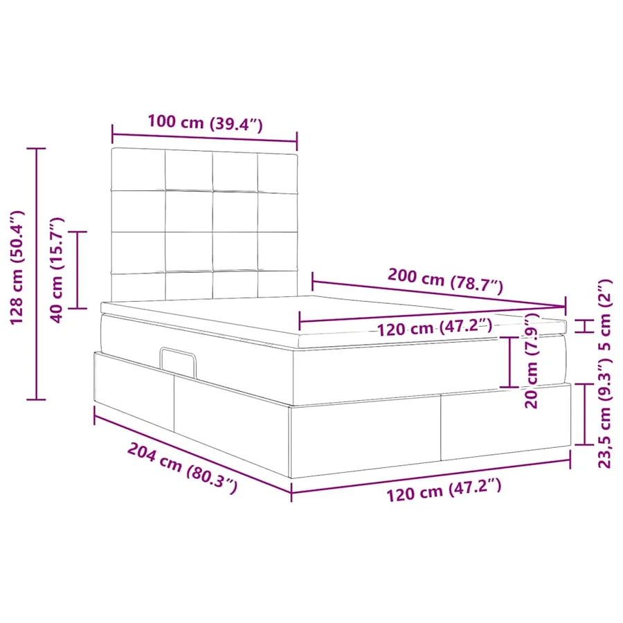 Lit de rangement LED avec matelas Gris clair 120 x 200 cm Tissu - 17