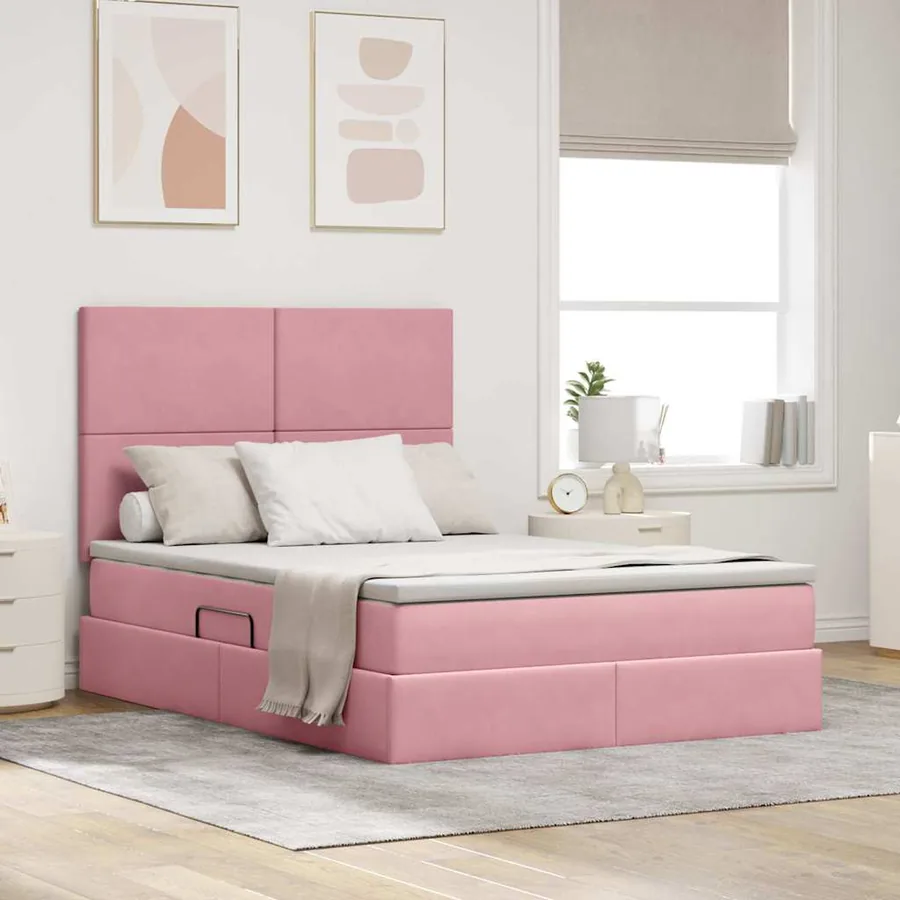 Lit avec rangement et matelas Rose 140 x 190 cm Velours