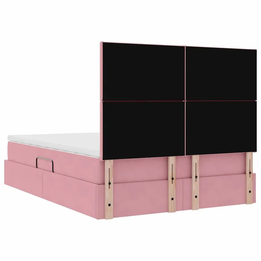 Lit avec rangement et matelas Rose 140 x 190 cm Velours - 11