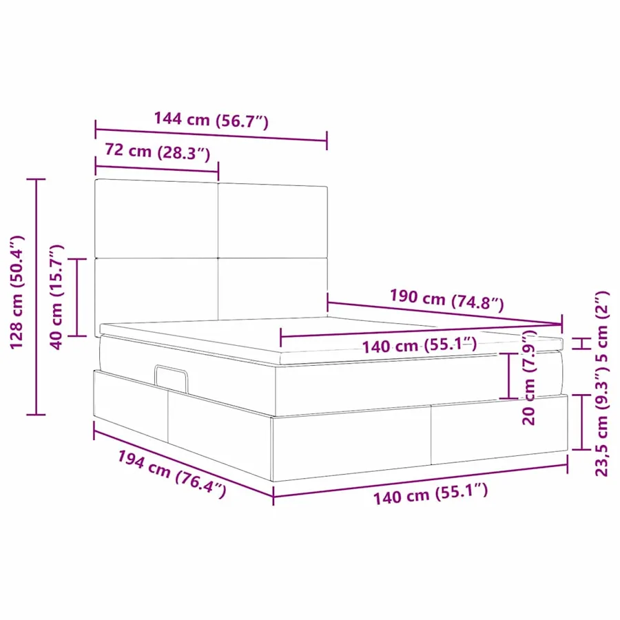 Lit avec rangement et matelas Rose 140 x 190 cm Velours - 15