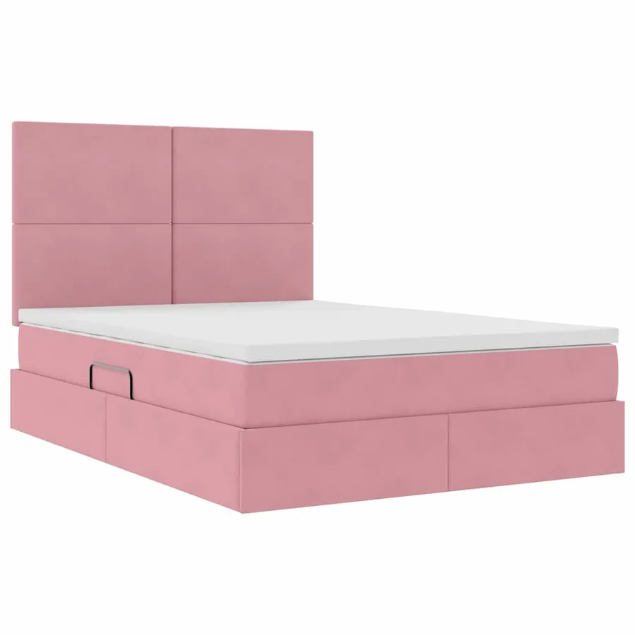 Lit avec rangement et matelas Rose 140 x 190 cm Velours - 5
