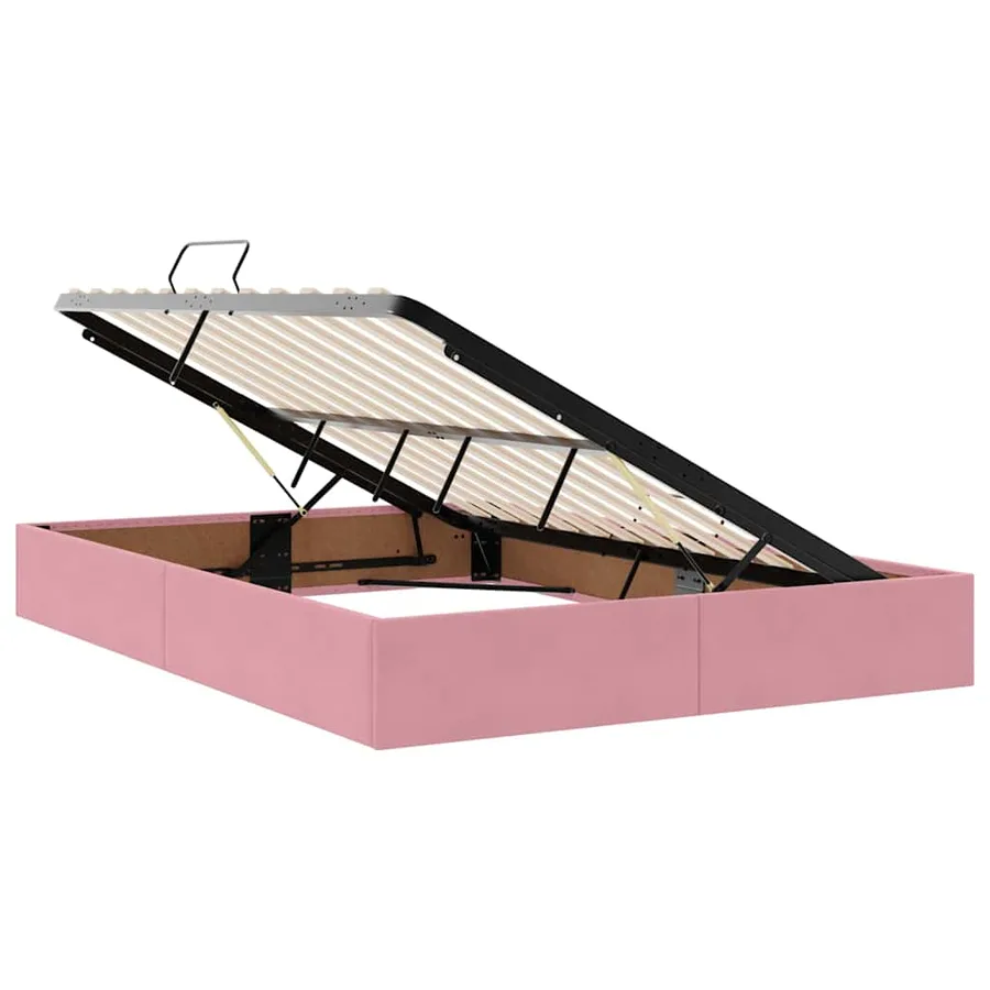 Lit avec rangement et matelas Rose 140 x 190 cm Velours - 6