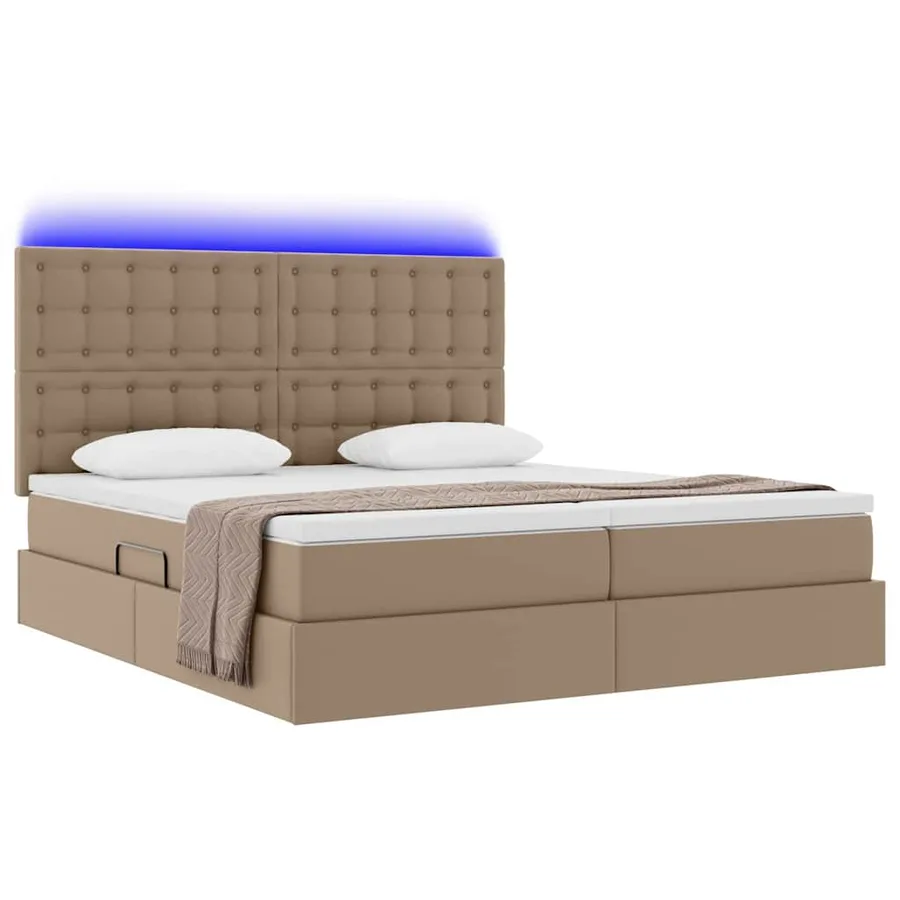 Lit avec rangement et LED Cappuccino 200 x 200 cm Simili cuir - 3