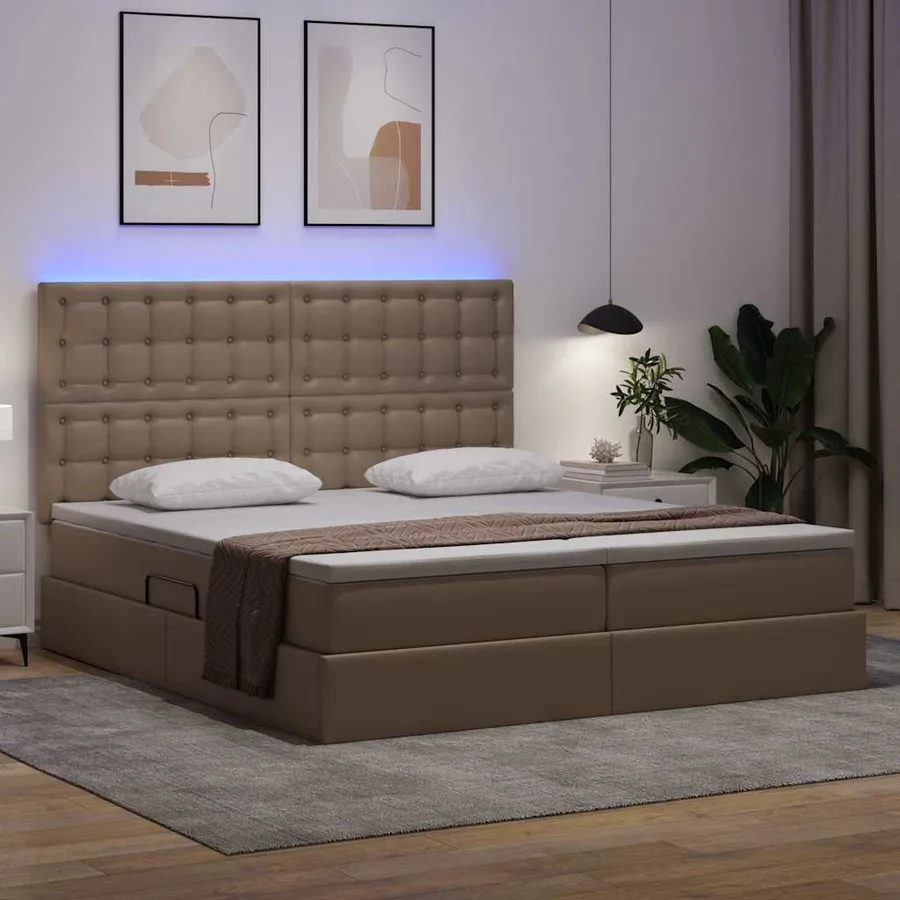 Lit avec rangement et LED Cappuccino 200 x 200 cm Simili cuir - 5
