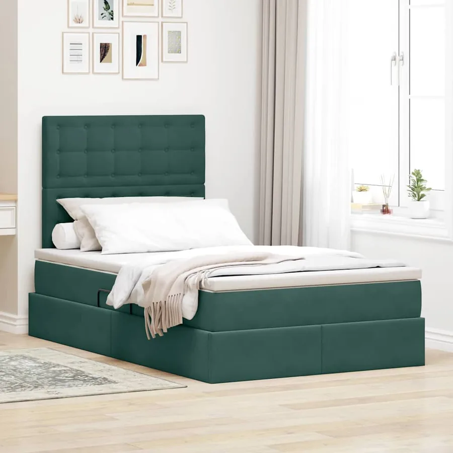 Lit avec rangement et matelas Vert foncé 120 x 200 cm Velours