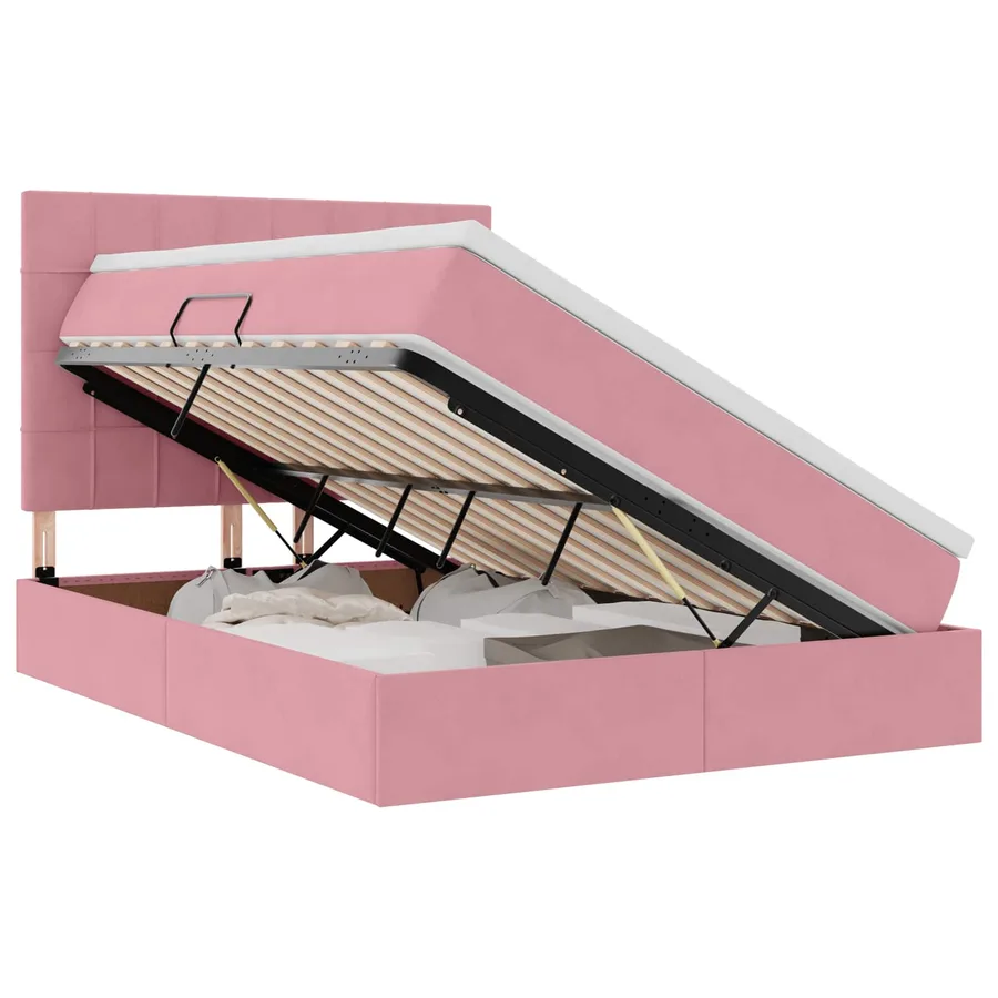 Lit de rangement LED avec matelas Rose 140 x 190 cm Velours - 2