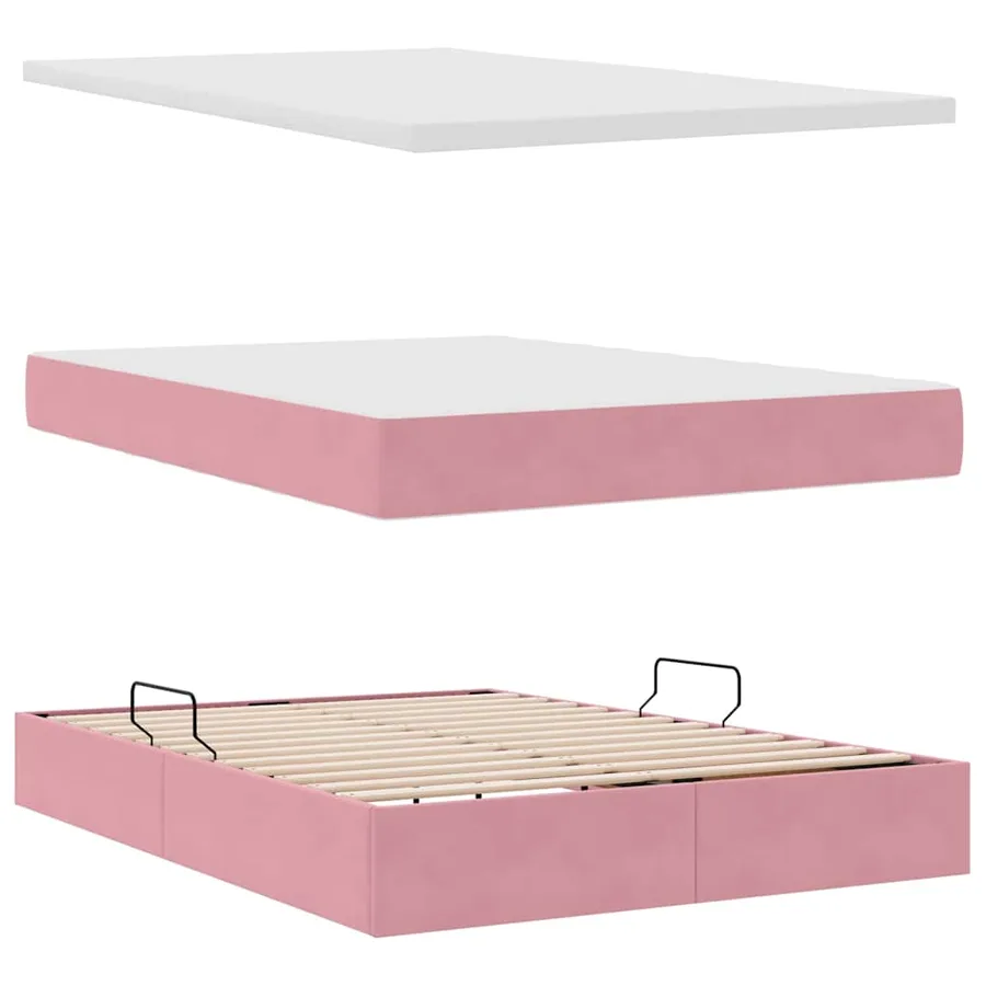 Lit de rangement LED avec matelas Rose 140 x 190 cm Velours - 9