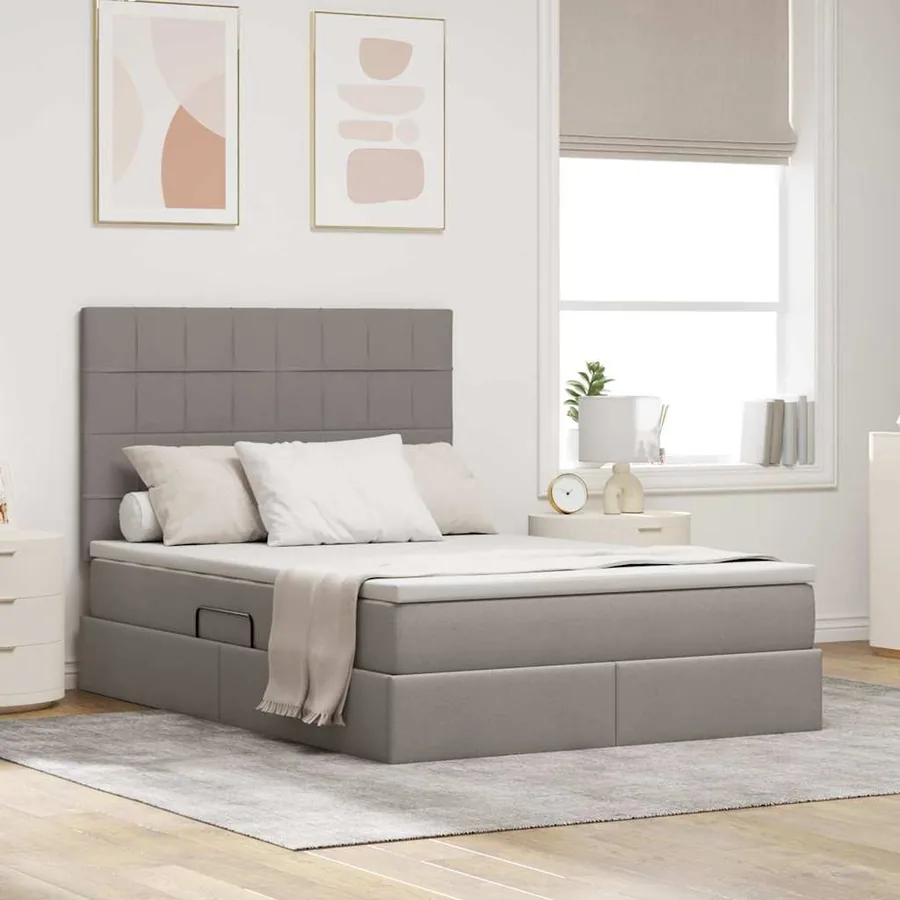 Lit de rangement LED avec matelas Taupe 140 x 190 cm Tissu