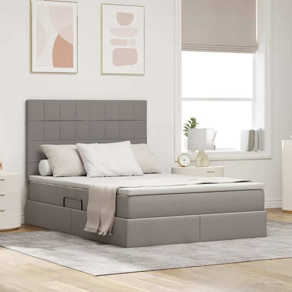 Lit de rangement LED avec matelas Taupe 140 x 190 cm Tissu