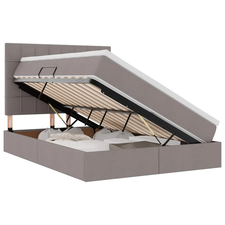 Lit de rangement LED avec matelas Taupe 140 x 190 cm Tissu - 2
