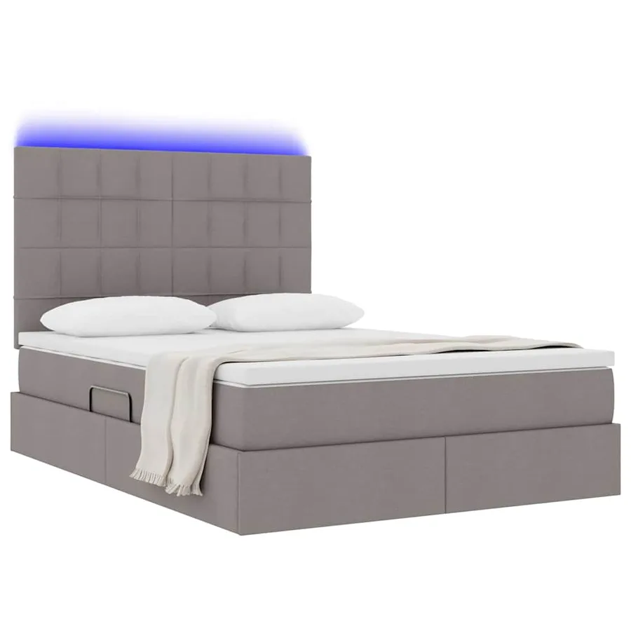 Lit de rangement LED avec matelas Taupe 140 x 190 cm Tissu - 3