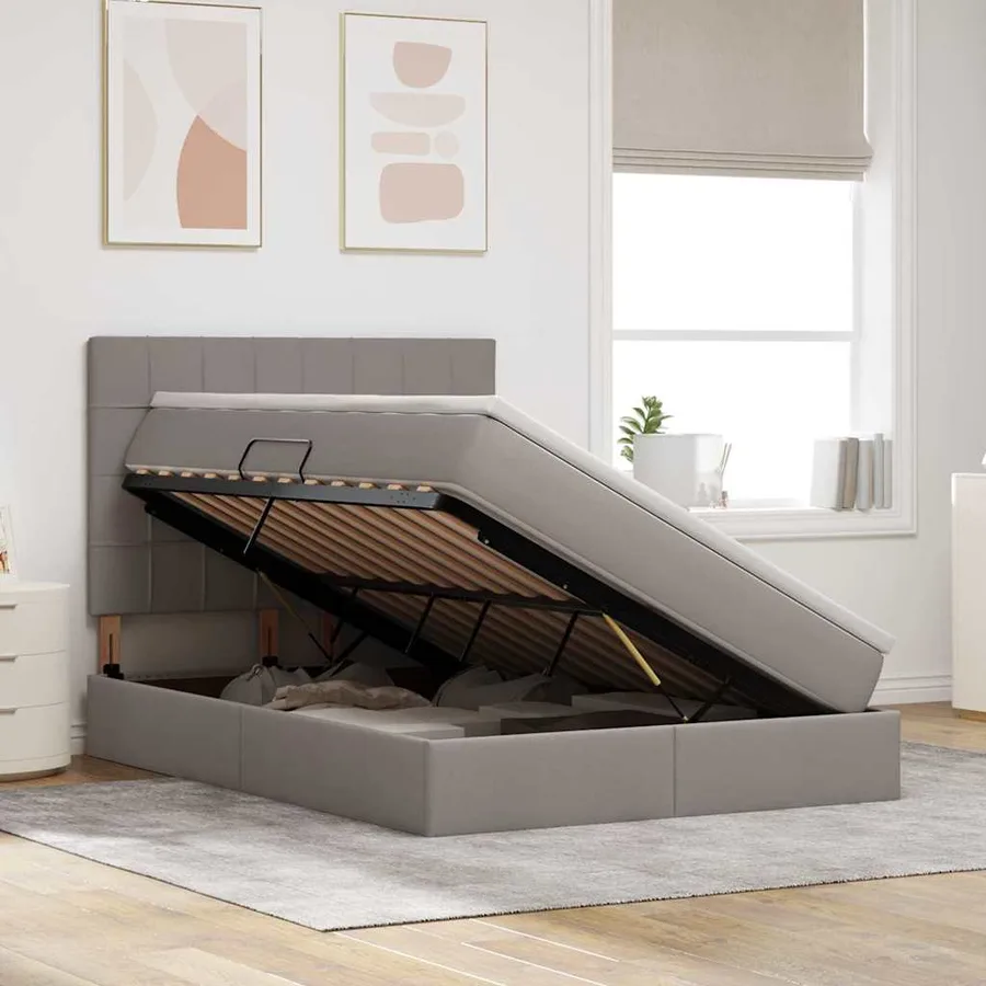 Lit de rangement LED avec matelas Taupe 140 x 190 cm Tissu - 4