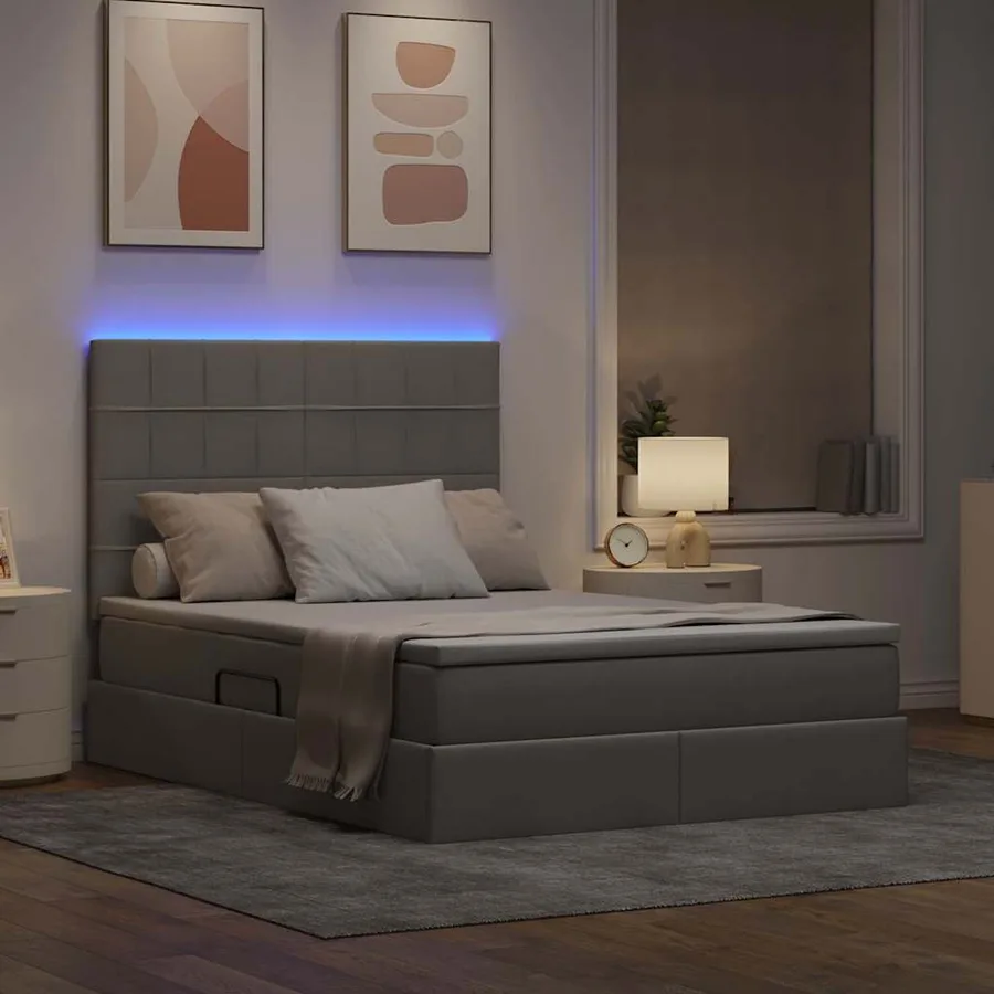 Lit de rangement LED avec matelas Taupe 140 x 190 cm Tissu - 5