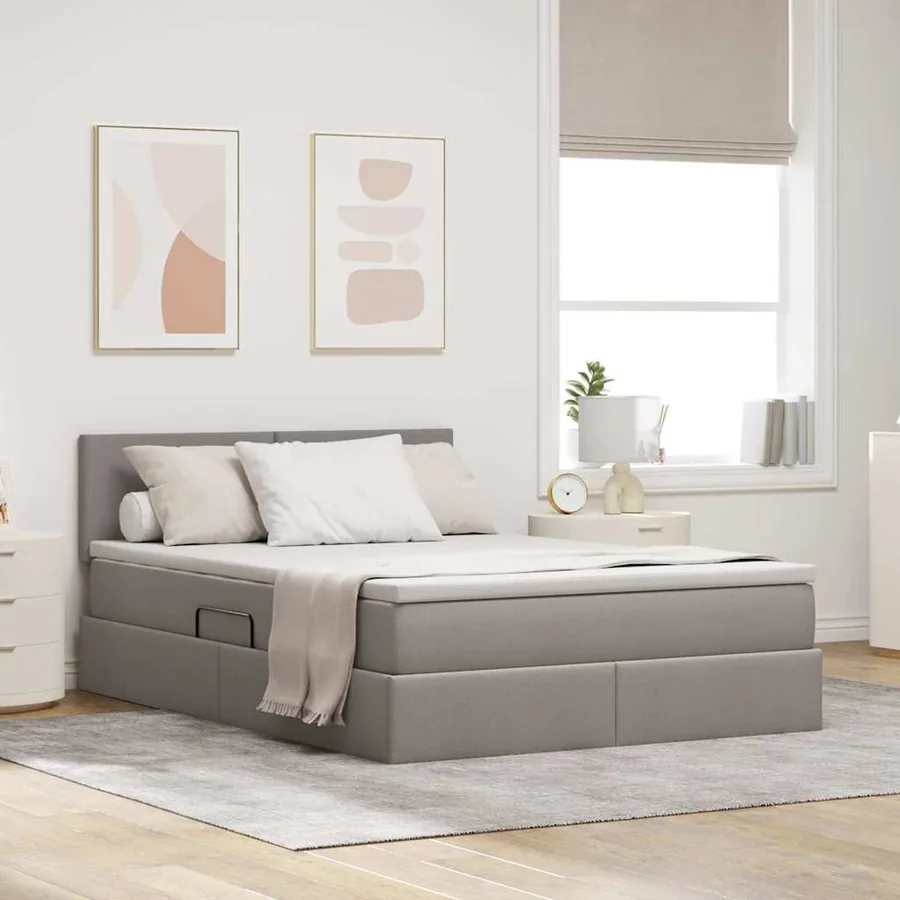 Lit de rangement LED avec matelas Taupe 140 x 190 cm Tissu