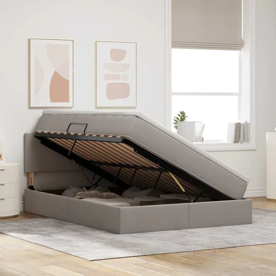 Lit de rangement LED avec matelas Taupe 140 x 190 cm Tissu - 4