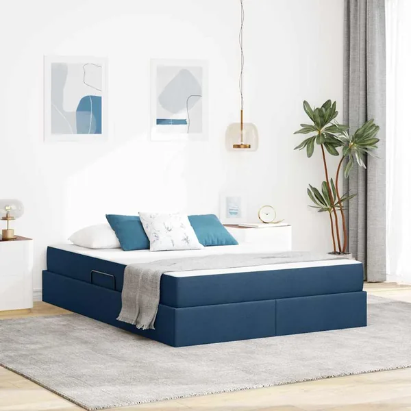 Lit avec rangement et matelas Bleu 140 x 190 cm Polyester
