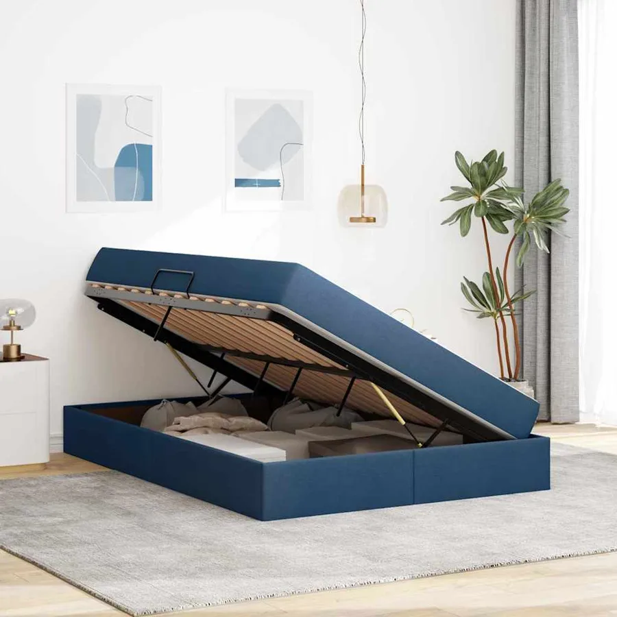 Lit avec rangement et matelas Bleu 140 x 190 cm Polyester - 4
