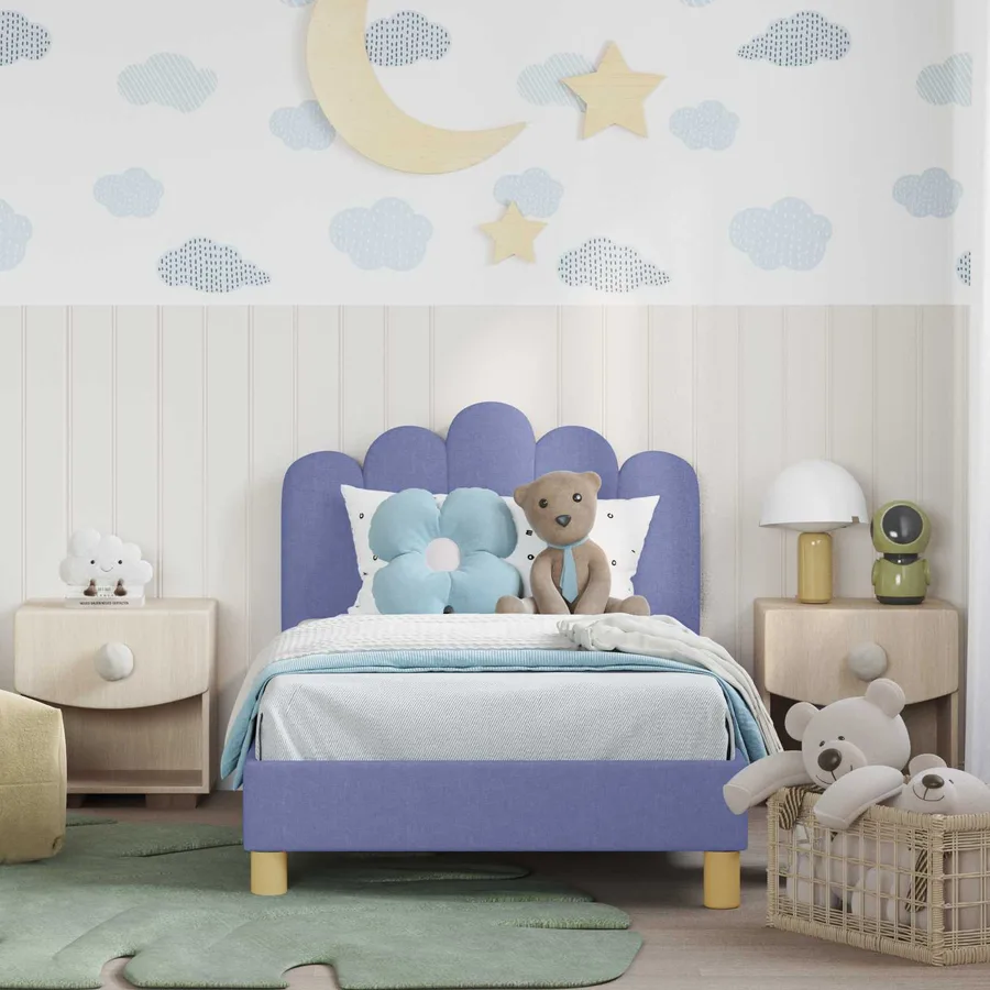 Cadre de lit pour enfants avec tête de lit Bleu denim Tissu - 3