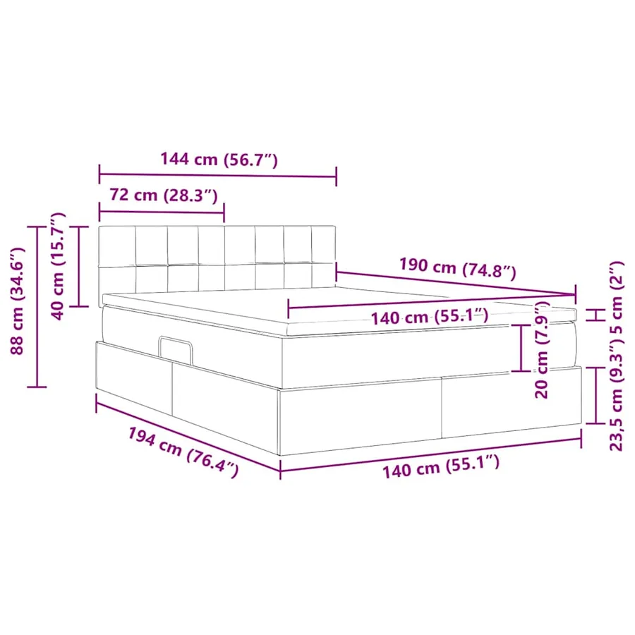 Lit de rangement LED avec matelas Bleu 140 x 190 cm Tissu - 17
