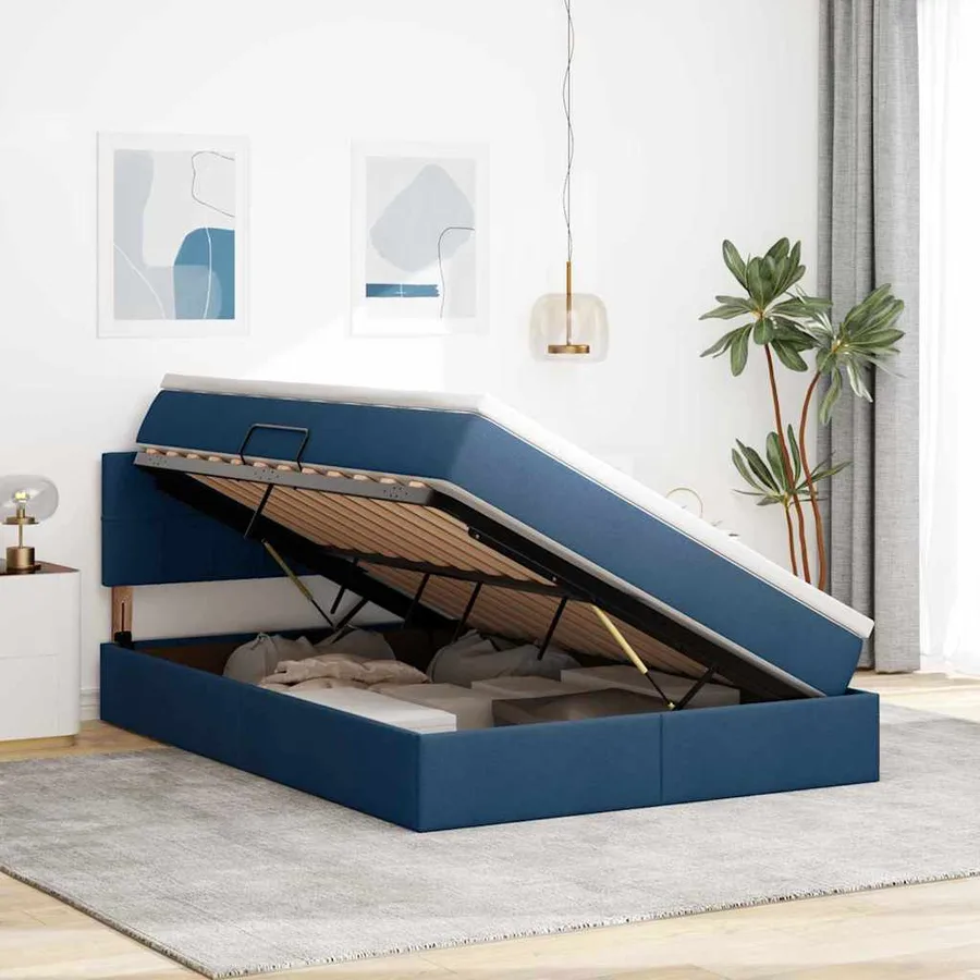 Lit de rangement LED avec matelas Bleu 140 x 190 cm Tissu - 4