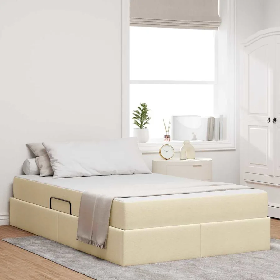Lit avec rangement et matelas Crème 120 x 200 cm Polyester