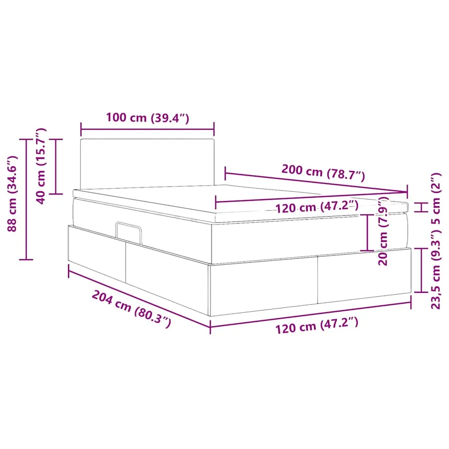 Lit de rangement LED avec matelas Crème 120 x 200 cm Tissu - 17