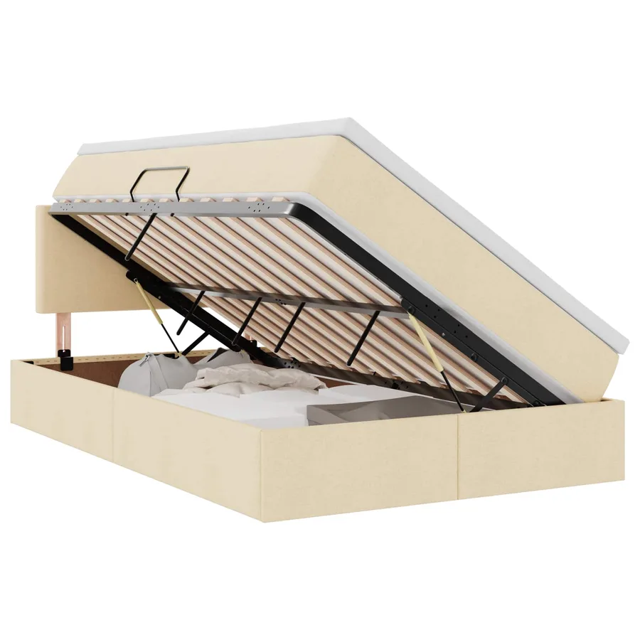 Lit de rangement LED avec matelas Crème 120 x 200 cm Tissu - 2
