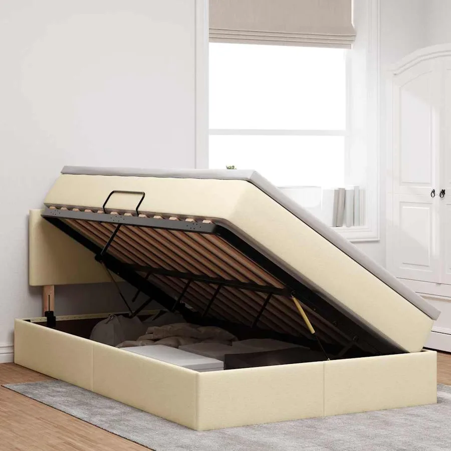 Lit de rangement LED avec matelas Crème 120 x 200 cm Tissu - 4
