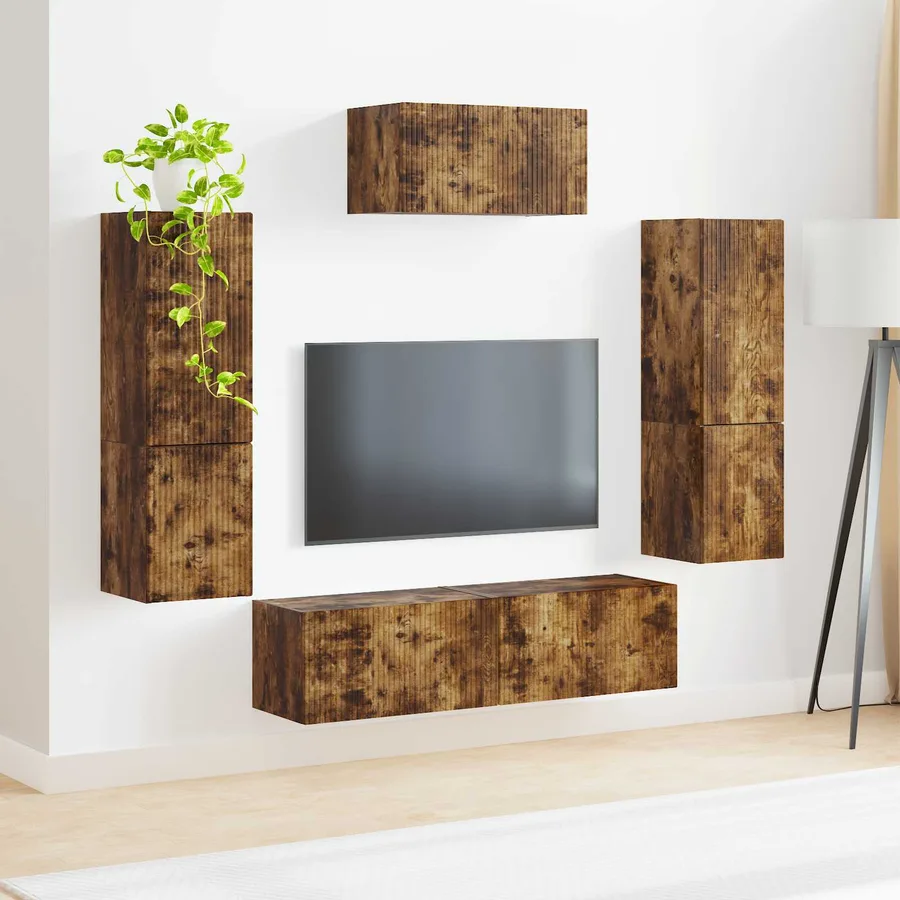 Ensemble meuble TV 4 pcs Chêne fumé Bois d'ingénierie - 4