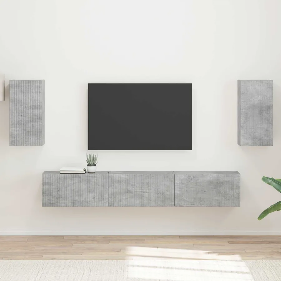 Ensemble meuble TV 5 pcs Gris béton Bois d'ingénierie