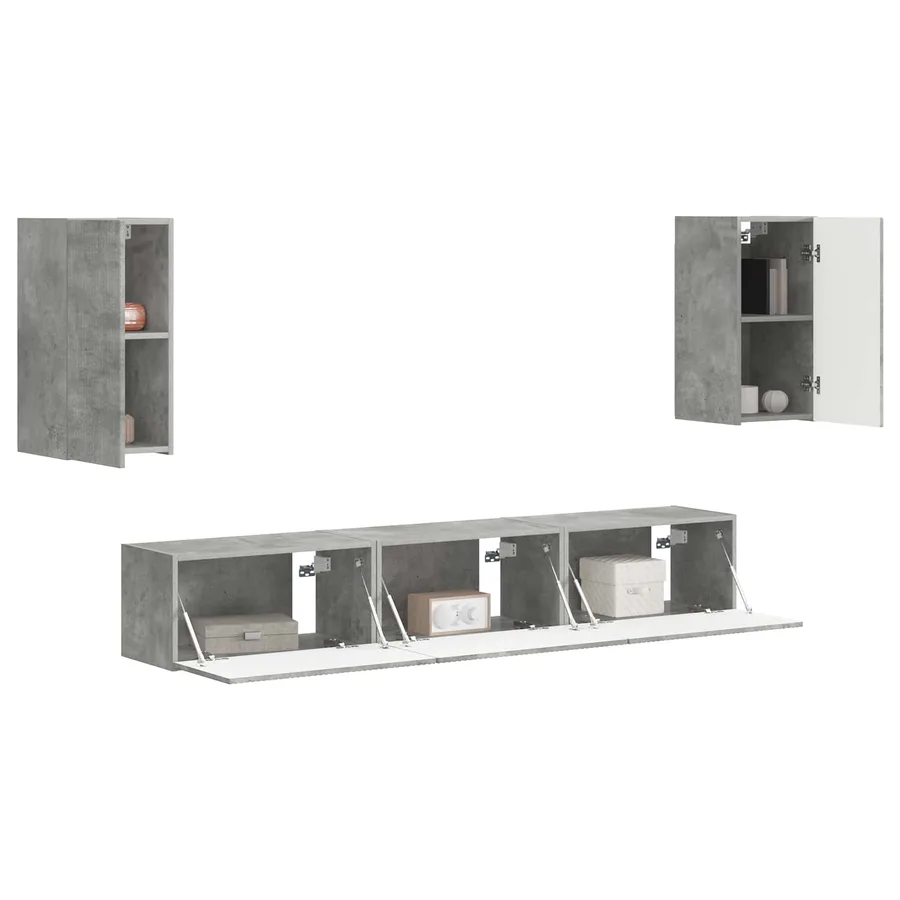 Ensemble meuble TV 5 pcs Gris béton Bois d'ingénierie - 3
