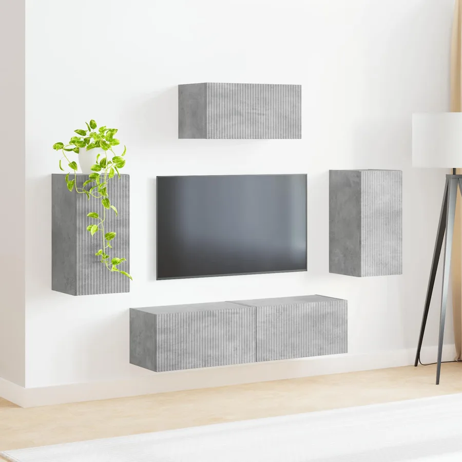 Ensemble meuble TV 5 pcs Gris béton Bois d'ingénierie - 4