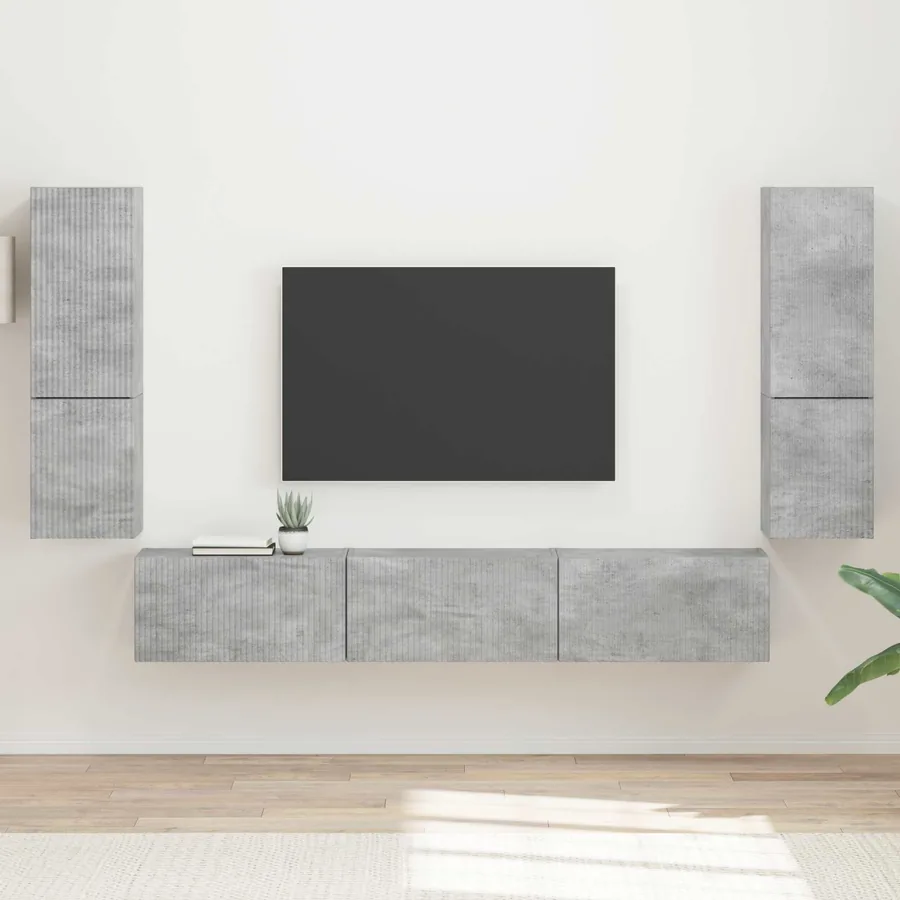Ensemble meuble TV 4 pcs Gris béton Bois d'ingénierie