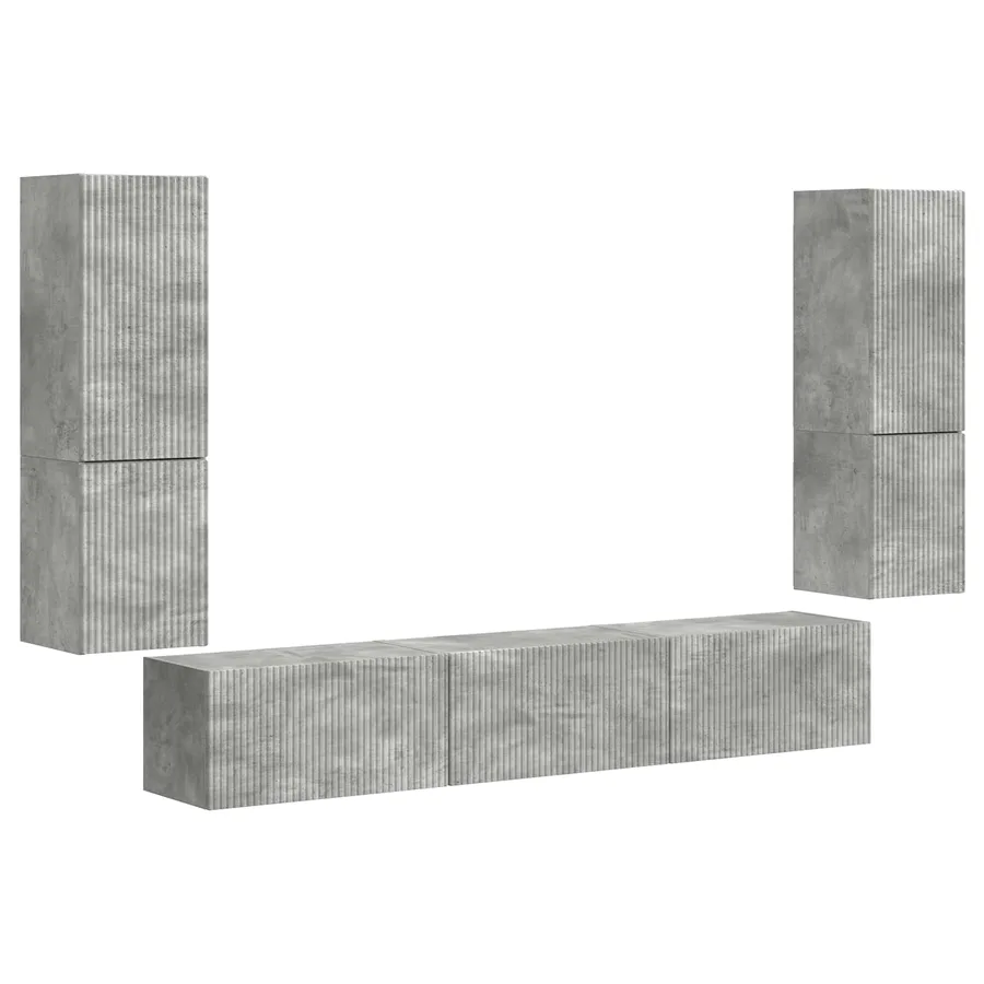 Ensemble meuble TV 4 pcs Gris béton Bois d'ingénierie - 2