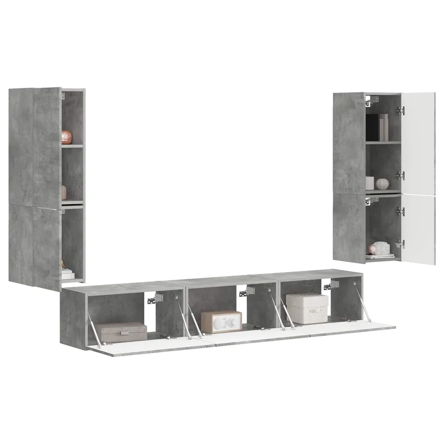 Ensemble meuble TV 4 pcs Gris béton Bois d'ingénierie - 3