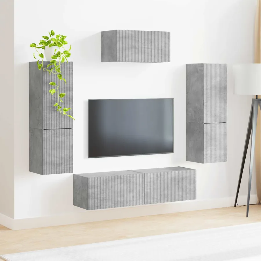 Ensemble meuble TV 4 pcs Gris béton Bois d'ingénierie - 4