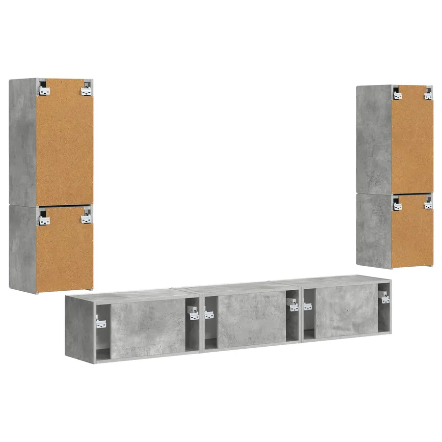 Ensemble meuble TV 4 pcs Gris béton Bois d'ingénierie - 9