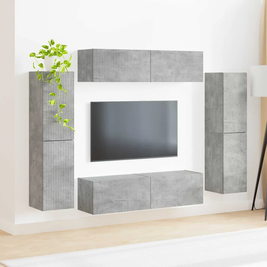 Ensemble meuble TV 8 pcs Gris béton Bois d'ingénierie - 4