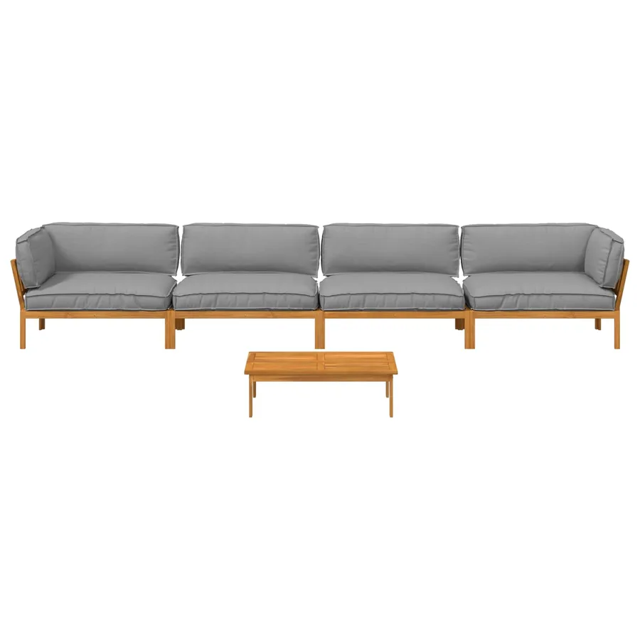 Ensemble de Canapés Uni 5 pcs Gris Bois d'Acacia Massif - 10