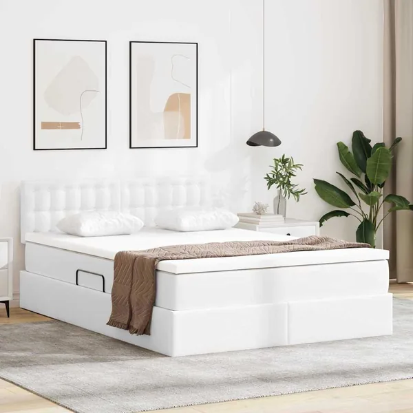 Lit avec rangement et matelas Blanc pur 140 x 190 cm