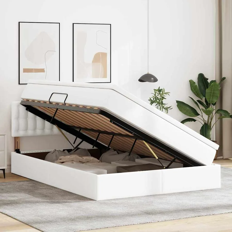 Lit avec rangement et matelas Blanc pur 140 x 190 cm - 4