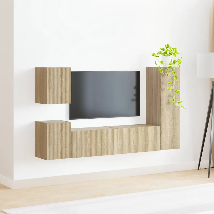 Ensemble meuble TV 4 pcs Chêne Sonoma Bois d'ingénierie - 4