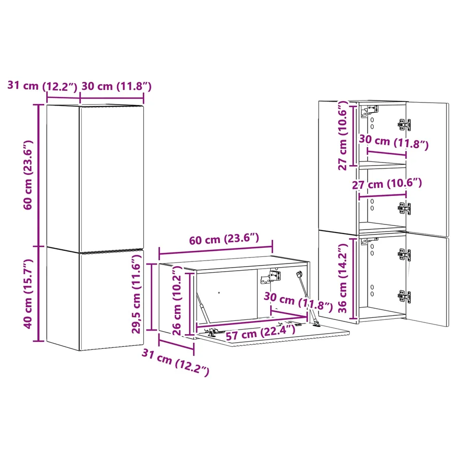 Ensemble meuble TV 5 pcs Gris Sonoma Bois d'ingénierie - 16